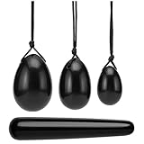 JOVIVI 4pcs Obsidian Yoni Eier Massagestab, gebohrt, mit ungewachste...